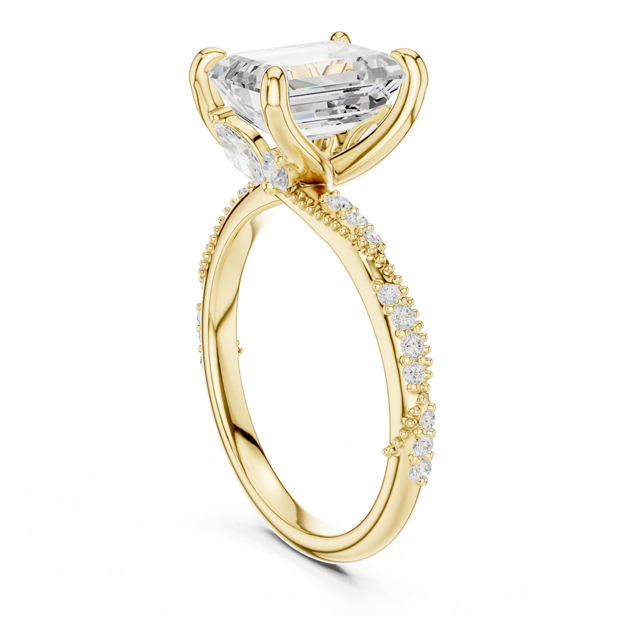 Emerald Accented Lab Grown Diamond Engagement Ring