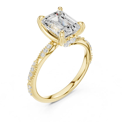 Emerald Accented Lab Grown Diamond Engagement Ring