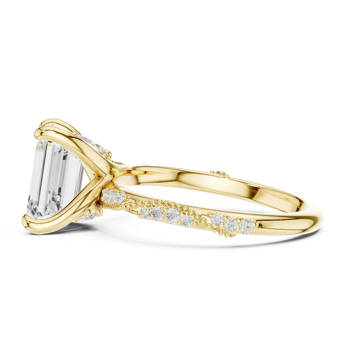 Emerald Accented Lab Grown Diamond Engagement Ring