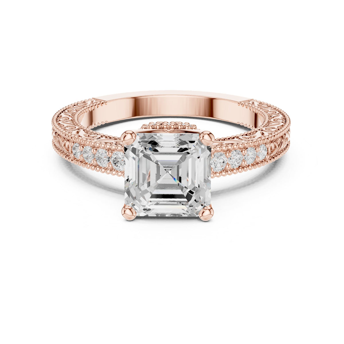 Emerald Accented Lab Grown Diamond Engagement Ring