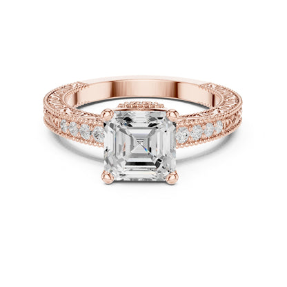 Emerald Accented Lab Grown Diamond Engagement Ring