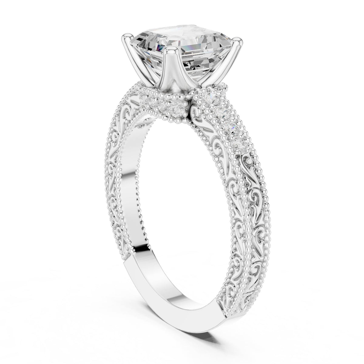 Emerald Accented Lab Grown Diamond Engagement Ring