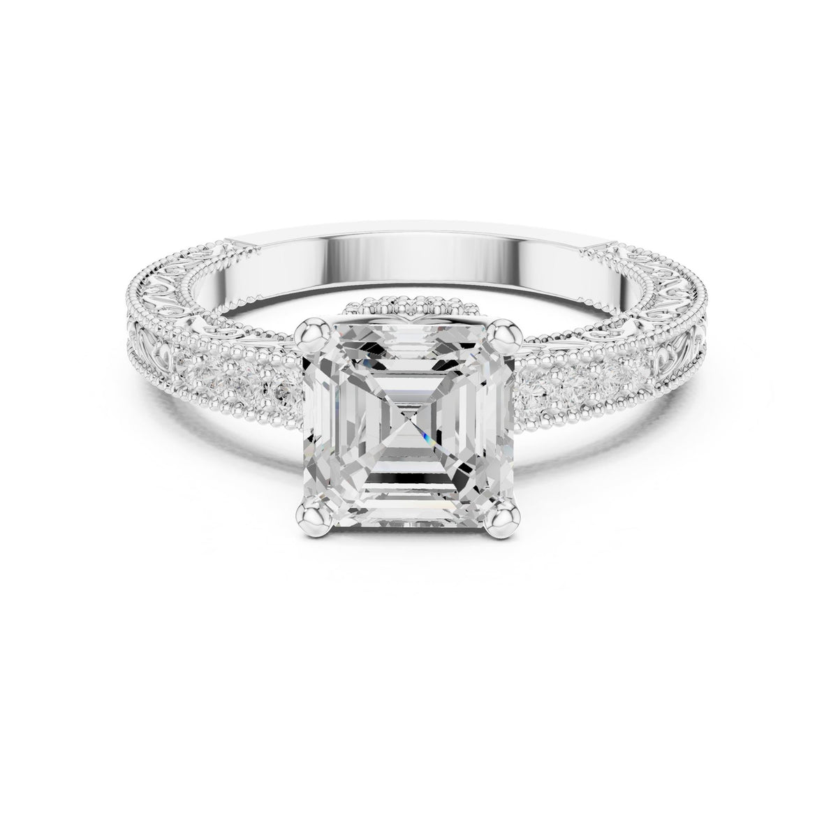 Emerald Accented Lab Grown Diamond Engagement Ring