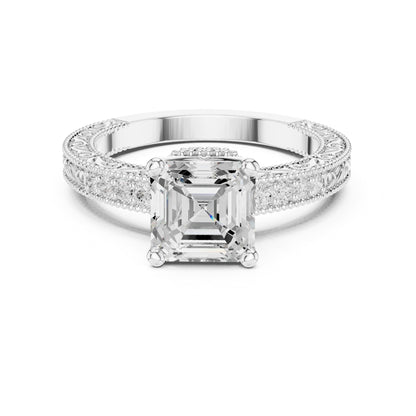 Emerald Accented Lab Grown Diamond Engagement Ring
