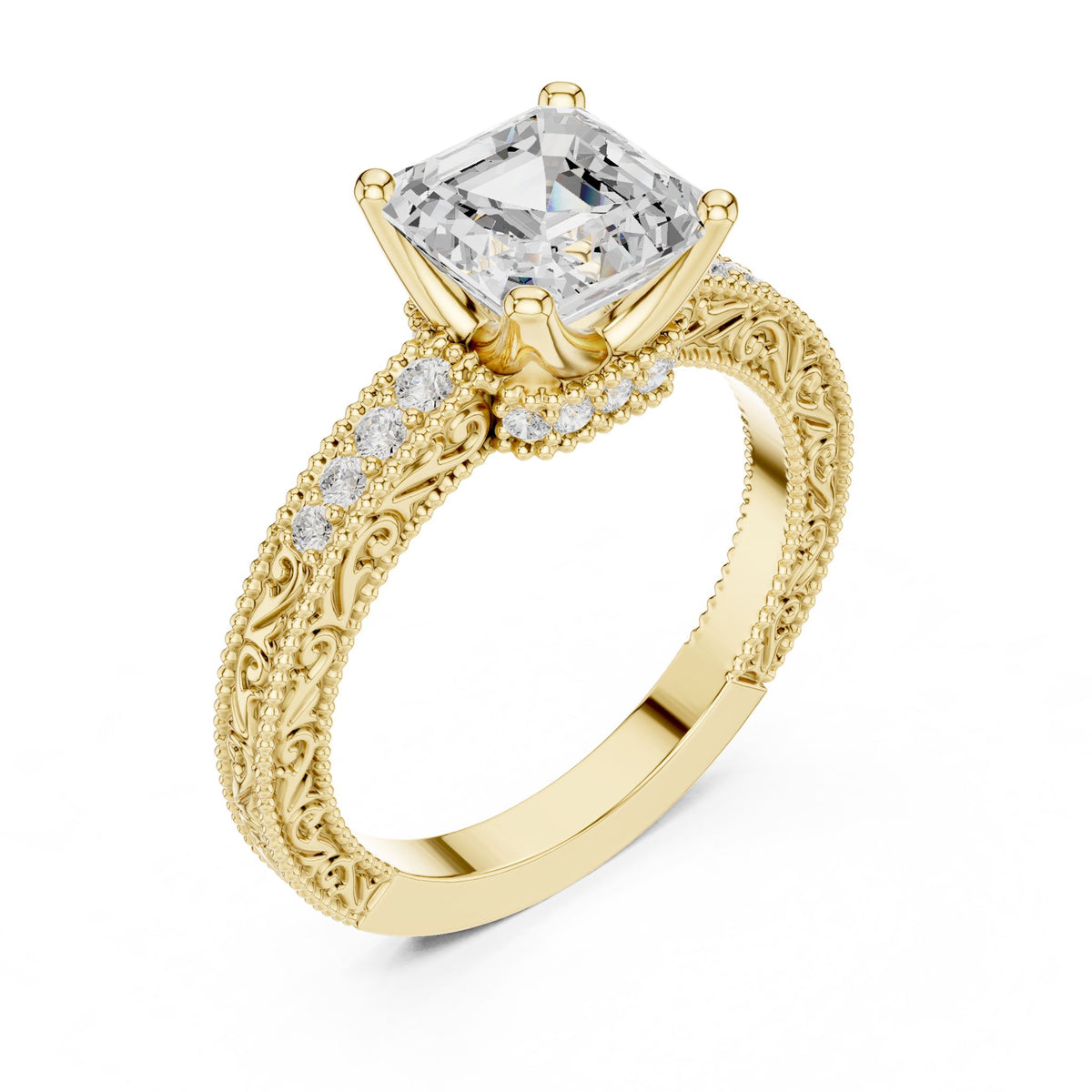 Emerald Accented Lab Grown Diamond Engagement Ring