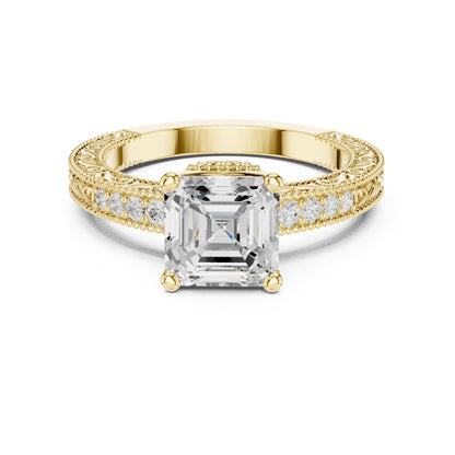 Emerald Accented Lab Grown Diamond Engagement Ring
