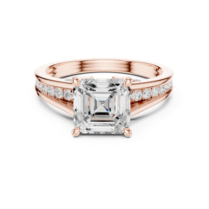 Emerald Accented Lab Grown Diamond Engagement Ring