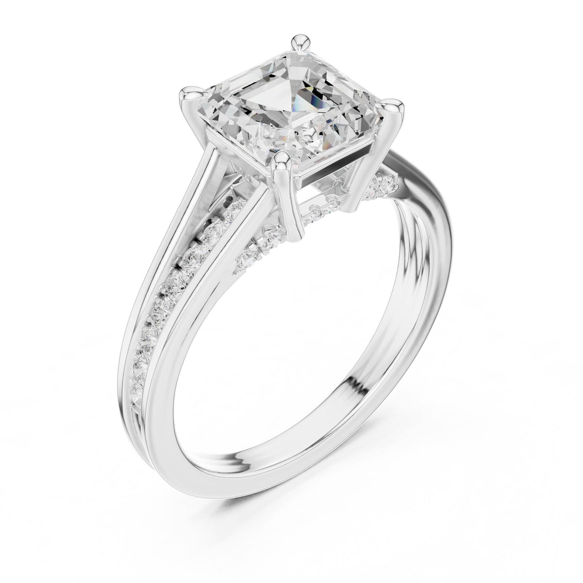 Emerald Accented Lab Grown Diamond Engagement Ring