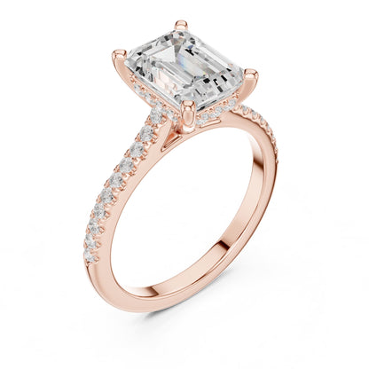Emerald Accented Lab Grown Diamond Engagement Ring