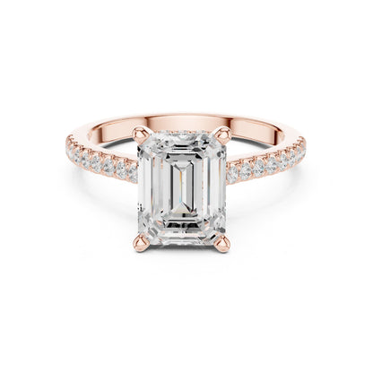 Emerald Accented Lab Grown Diamond Engagement Ring