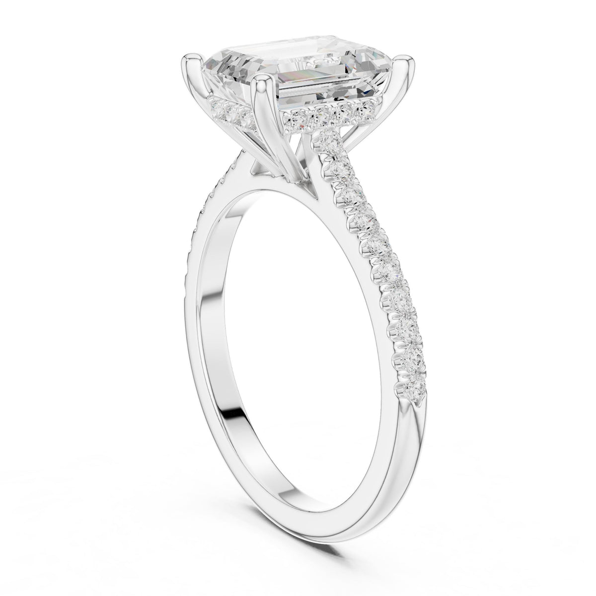 Emerald Accented Lab Grown Diamond Engagement Ring