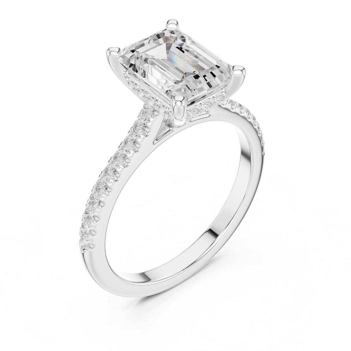 Emerald Accented Lab Grown Diamond Engagement Ring