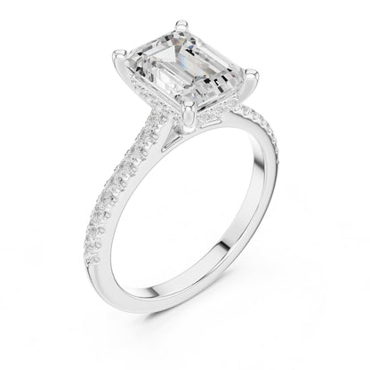 Emerald Accented Lab Grown Diamond Engagement Ring