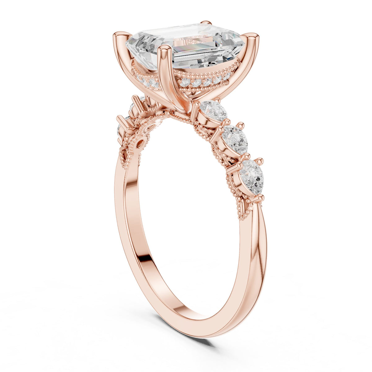 Emerald Accented Lab Grown Diamond Engagement Ring