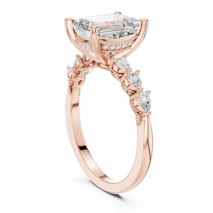 Emerald Accented Lab Grown Diamond Engagement Ring