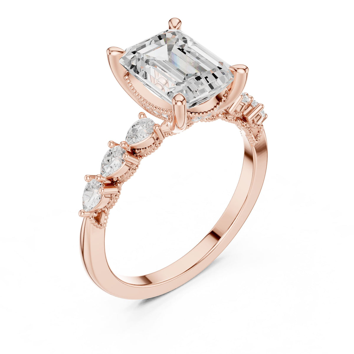 Emerald Accented Lab Grown Diamond Engagement Ring