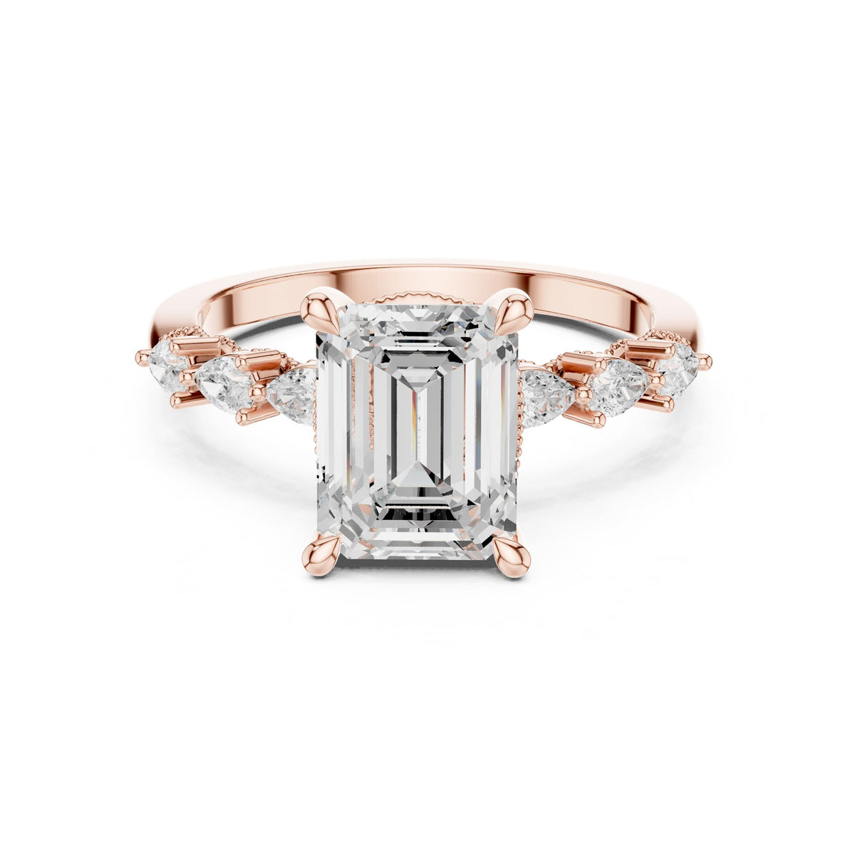 Emerald Accented Lab Grown Diamond Engagement Ring