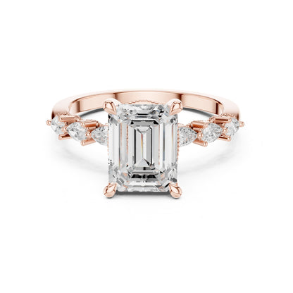 Emerald Accented Lab Grown Diamond Engagement Ring