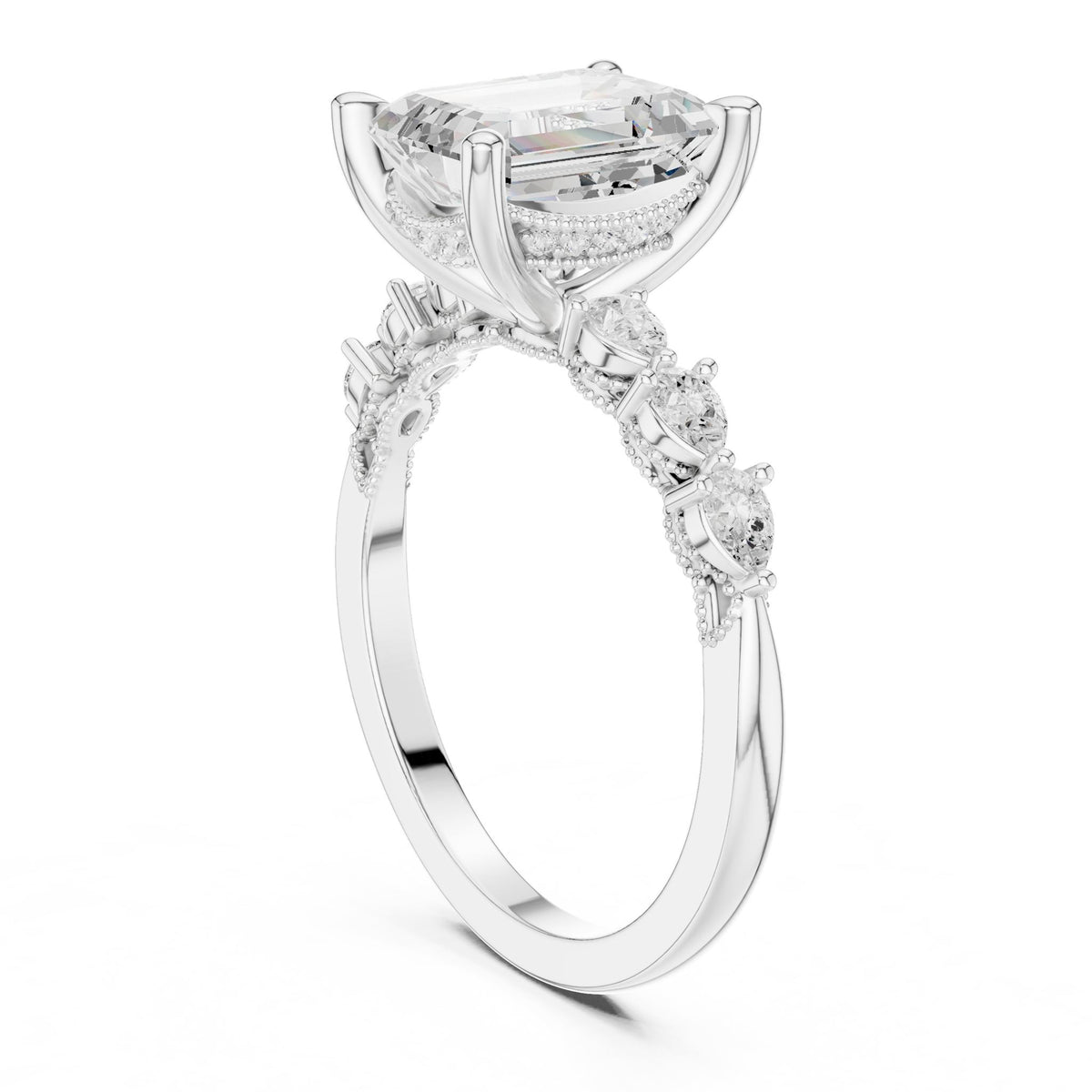 Emerald Accented Lab Grown Diamond Engagement Ring