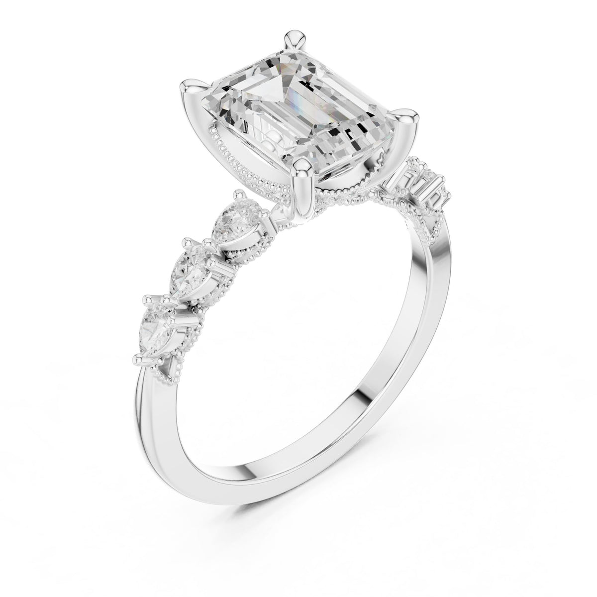 Emerald Accented Lab Grown Diamond Engagement Ring