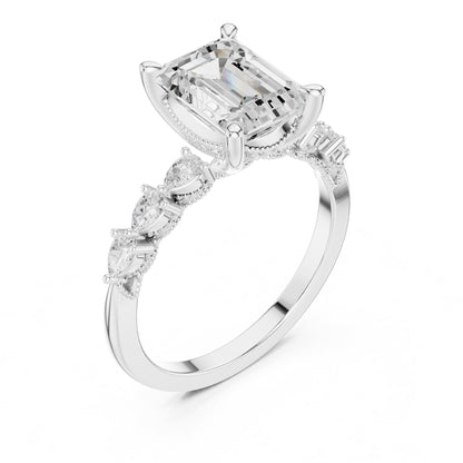 Emerald Accented Lab Grown Diamond Engagement Ring