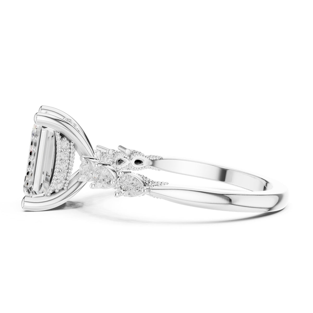 Emerald Accented Lab Grown Diamond Engagement Ring