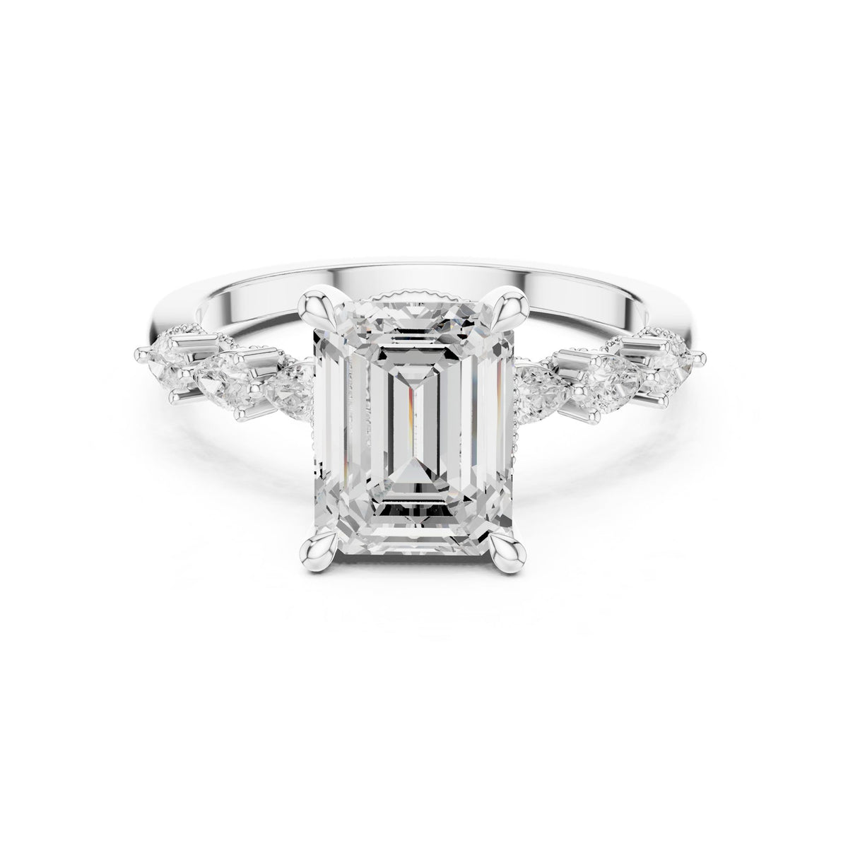 Emerald Accented Lab Grown Diamond Engagement Ring