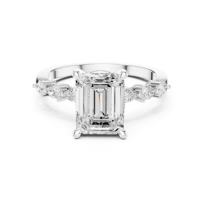 Emerald Accented Lab Grown Diamond Engagement Ring
