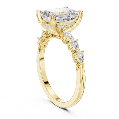 Emerald Accented Lab Grown Diamond Engagement Ring