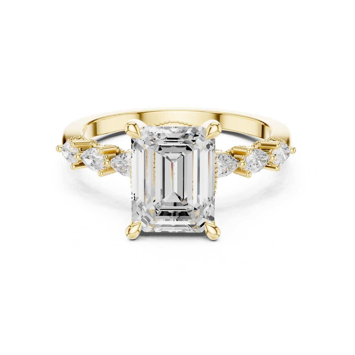 Emerald Accented Lab Grown Diamond Engagement Ring
