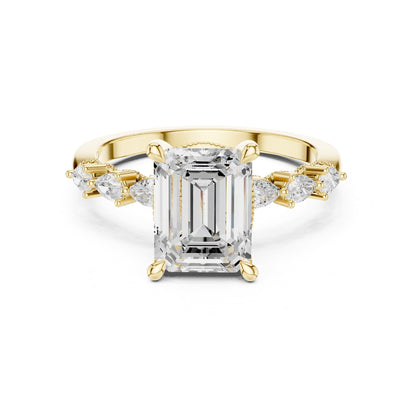 Emerald Accented Lab Grown Diamond Engagement Ring