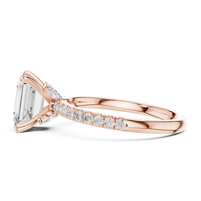 Emerald Accented Lab Grown Diamond Engagement Ring