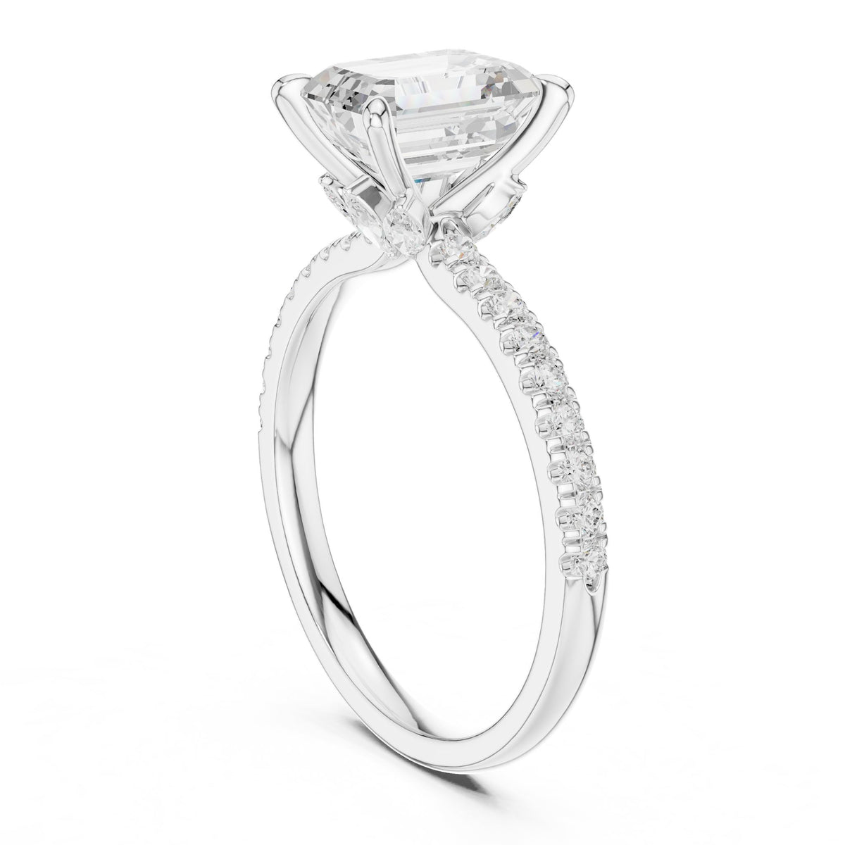 Emerald Accented Lab Grown Diamond Engagement Ring