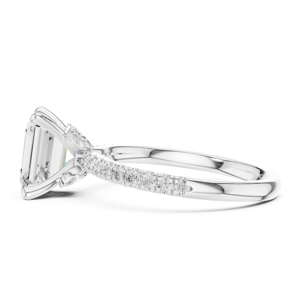Emerald Accented Lab Grown Diamond Engagement Ring