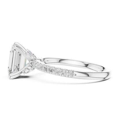 Emerald Accented Lab Grown Diamond Engagement Ring