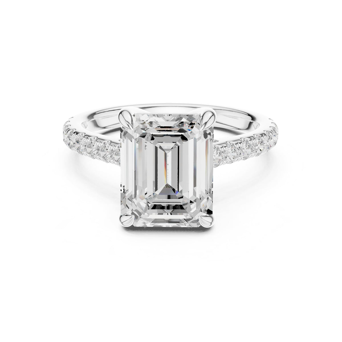 Emerald Accented Lab Grown Diamond Engagement Ring