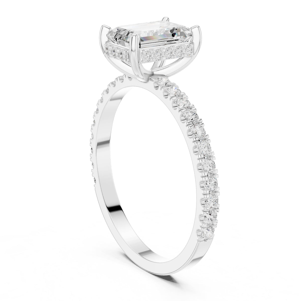 Emerald Accented Lab Grown Diamond Engagement Ring
