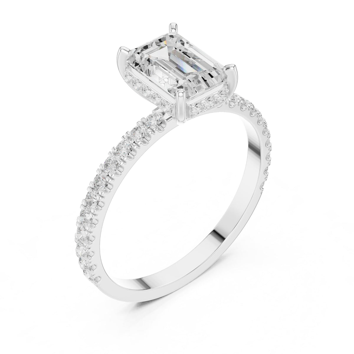 Emerald Accented Lab Grown Diamond Engagement Ring