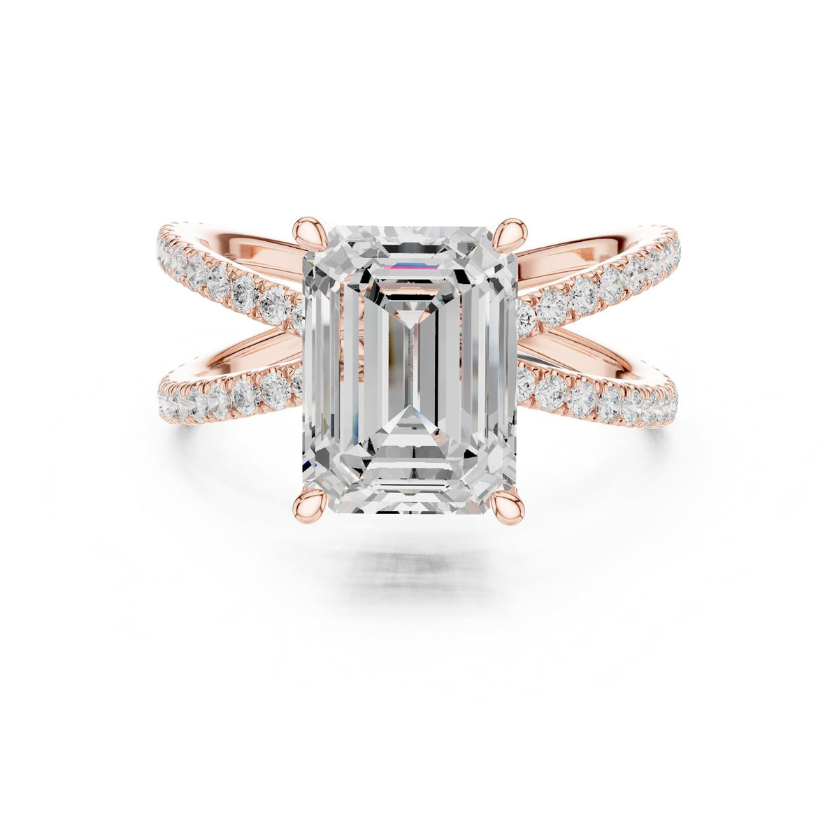 Emerald Bypass Lab Grown Diamond Engagement Ring