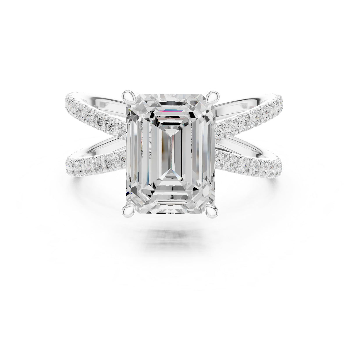 Emerald Bypass Lab Grown Diamond Engagement Ring