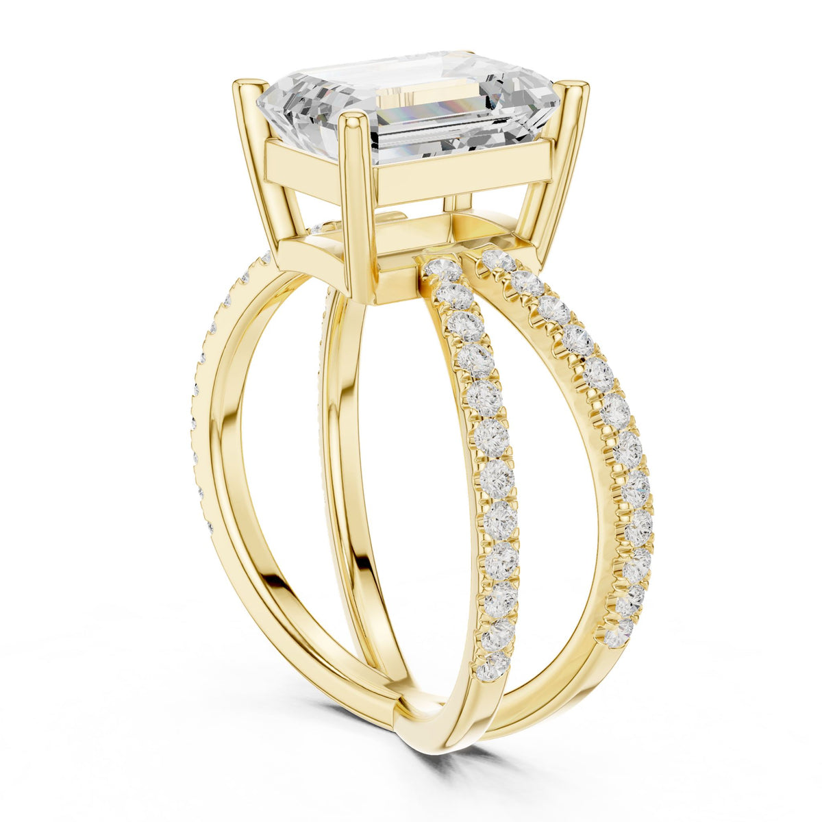 Emerald Bypass Lab Grown Diamond Engagement Ring
