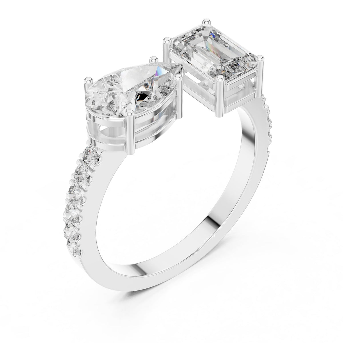 Emerald Bypass Lab Grown Diamond Engagement Ring