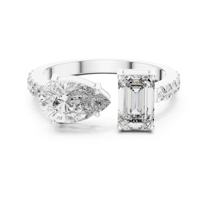 Emerald Bypass Lab Grown Diamond Engagement Ring