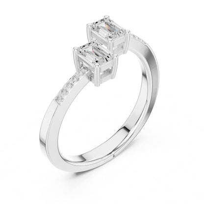 Emerald Bypass Lab Grown Diamond Engagement Ring
