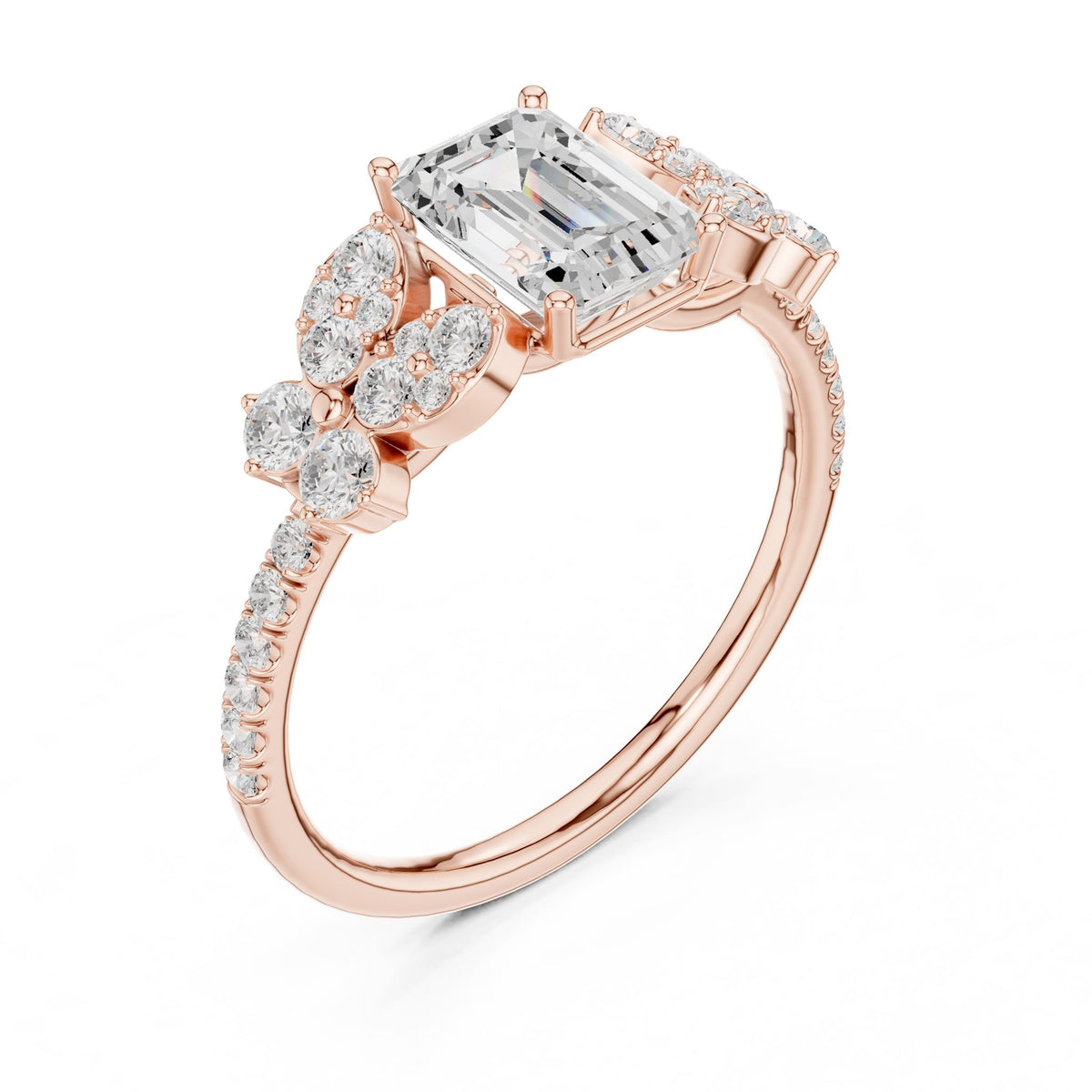 Emerald Cluster Lab Grown Diamond Engagement Ring