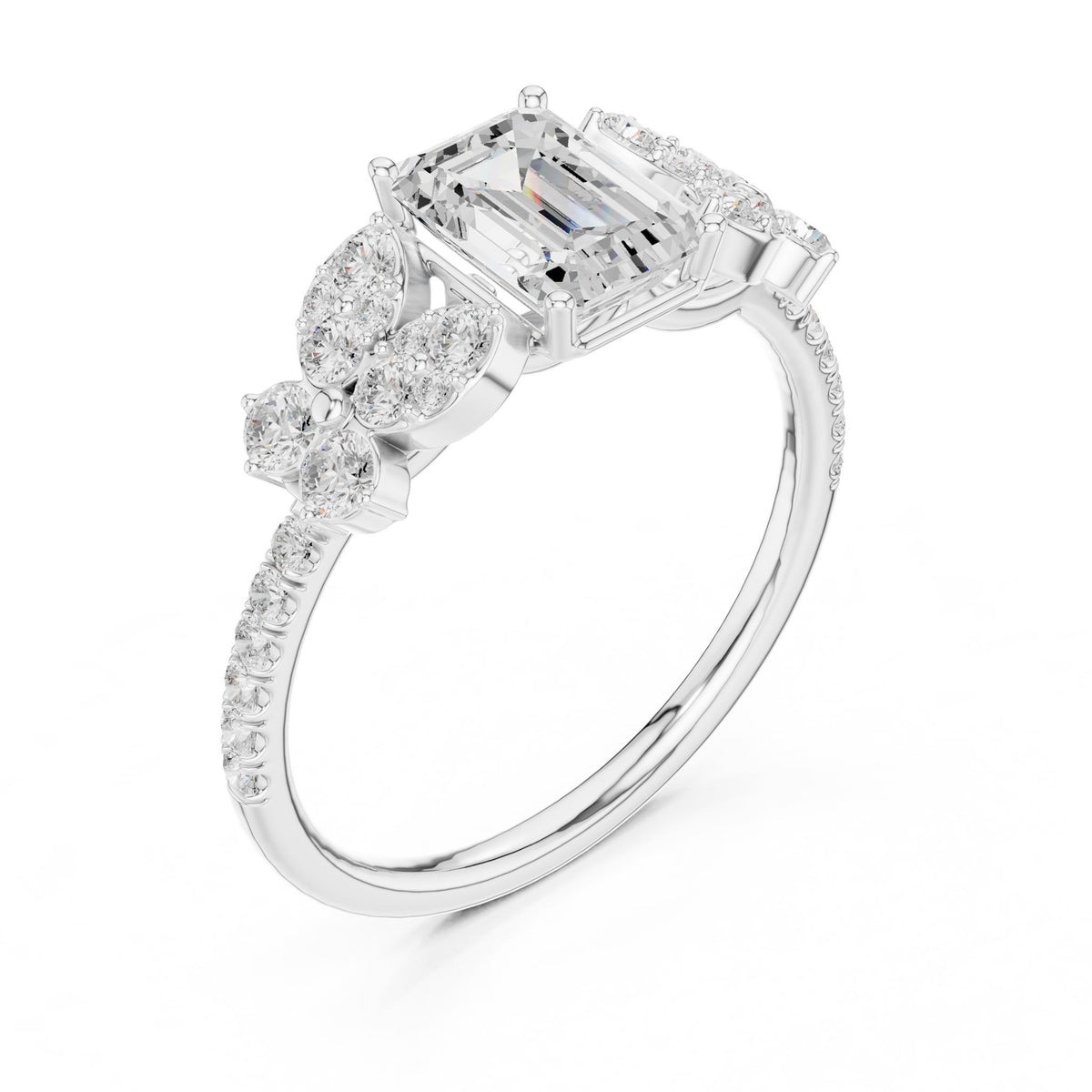 Emerald Cluster Lab Grown Diamond Engagement Ring