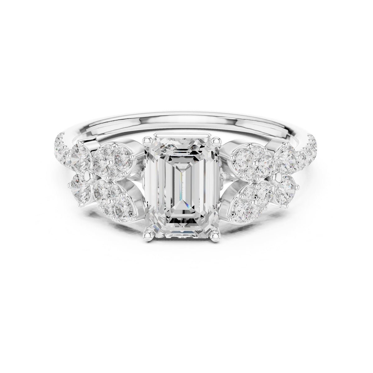 Emerald Cluster Lab Grown Diamond Engagement Ring