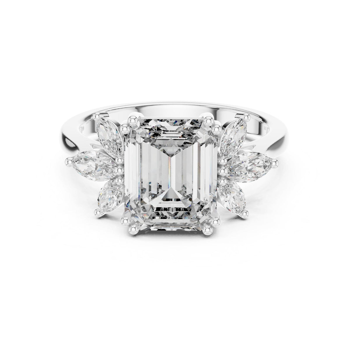 Emerald Cluster Lab Grown Diamond Engagement Ring