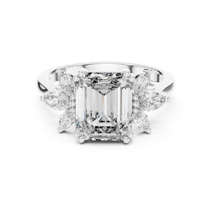 Emerald Cluster Lab Grown Diamond Engagement Ring