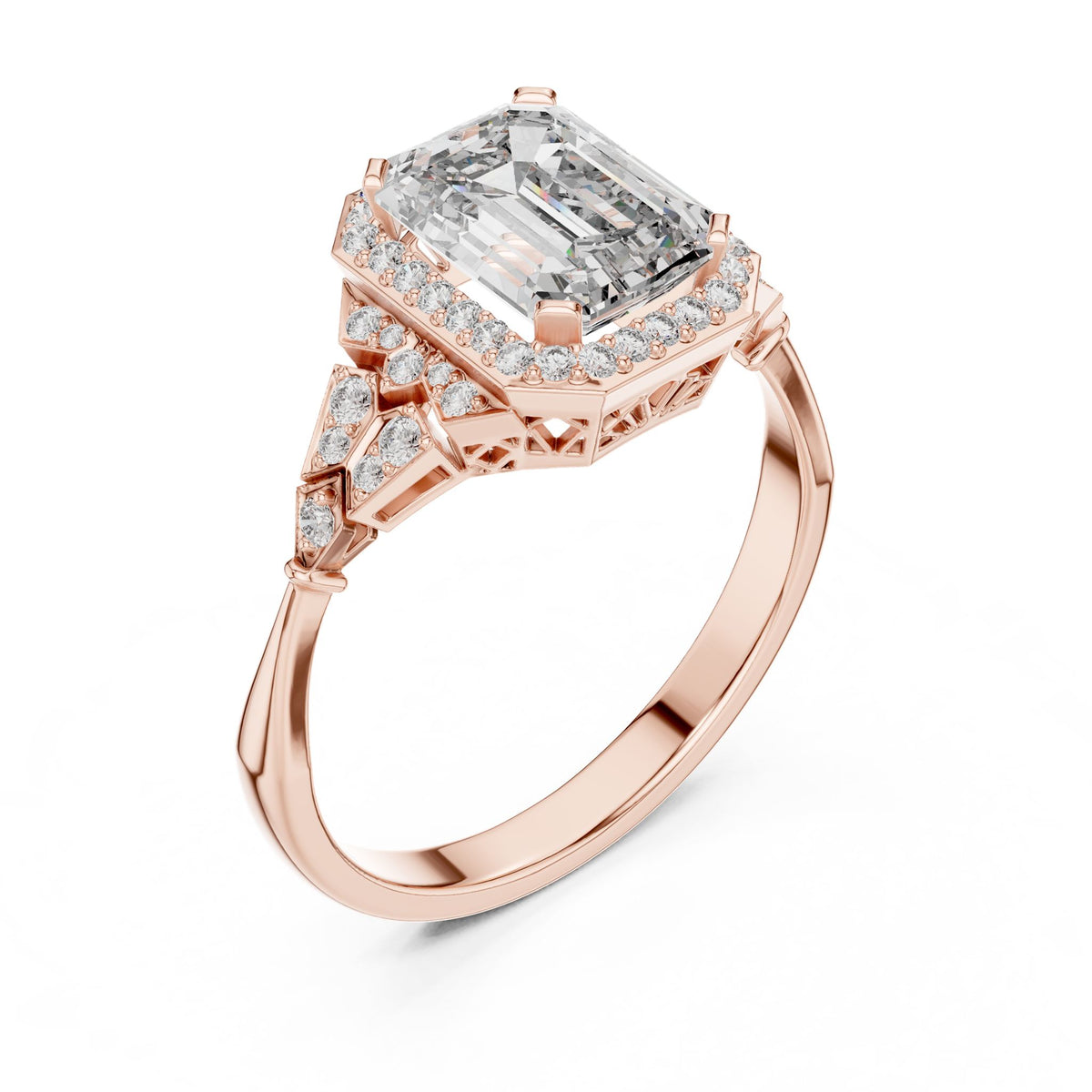 Emerald Halo Lab Grown Diamond Engagement Ring